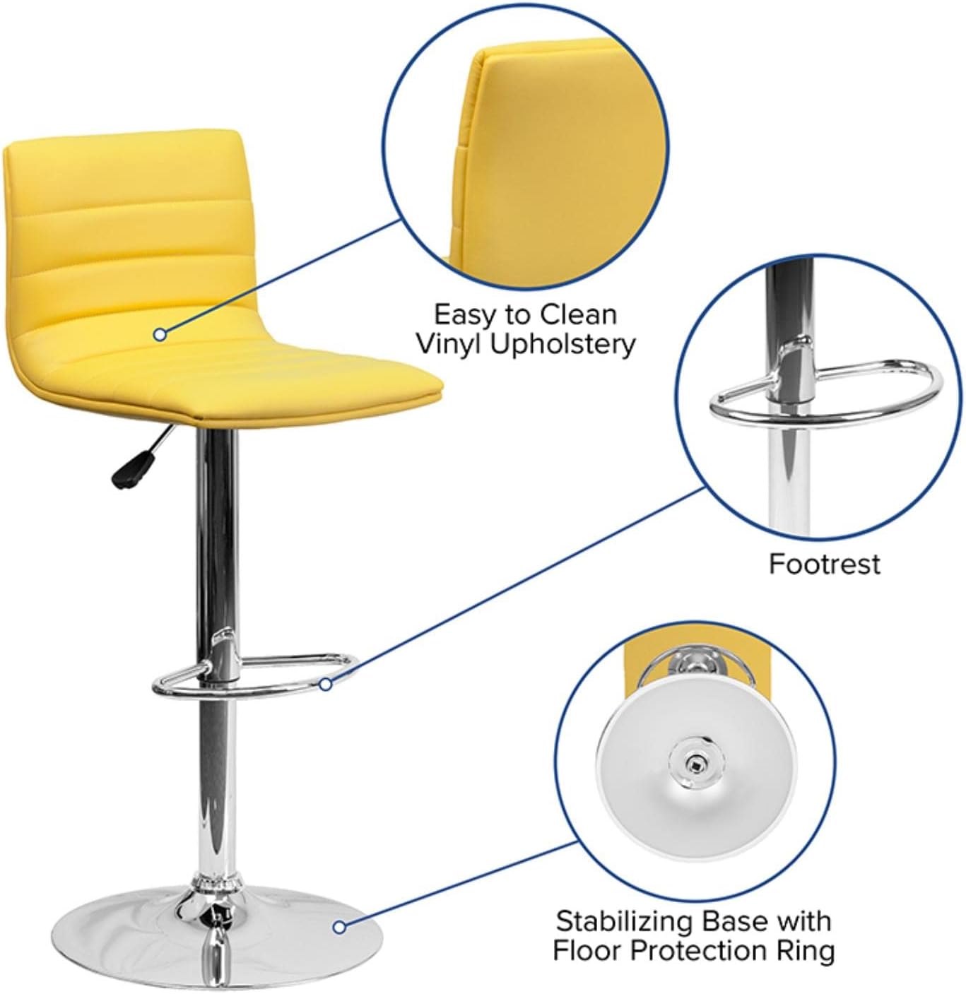 Flash Funiture silla de bar ajustable con base cromada, Vinilo, Amarillo