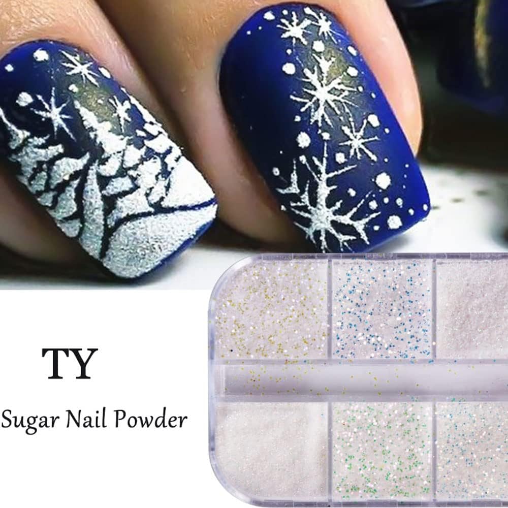 Polvo de purpurina para uñas de azúcar blanco superfino para diseño de uñas de copo de nieve de Navidad, efecto brillante de azúcar, copos de
