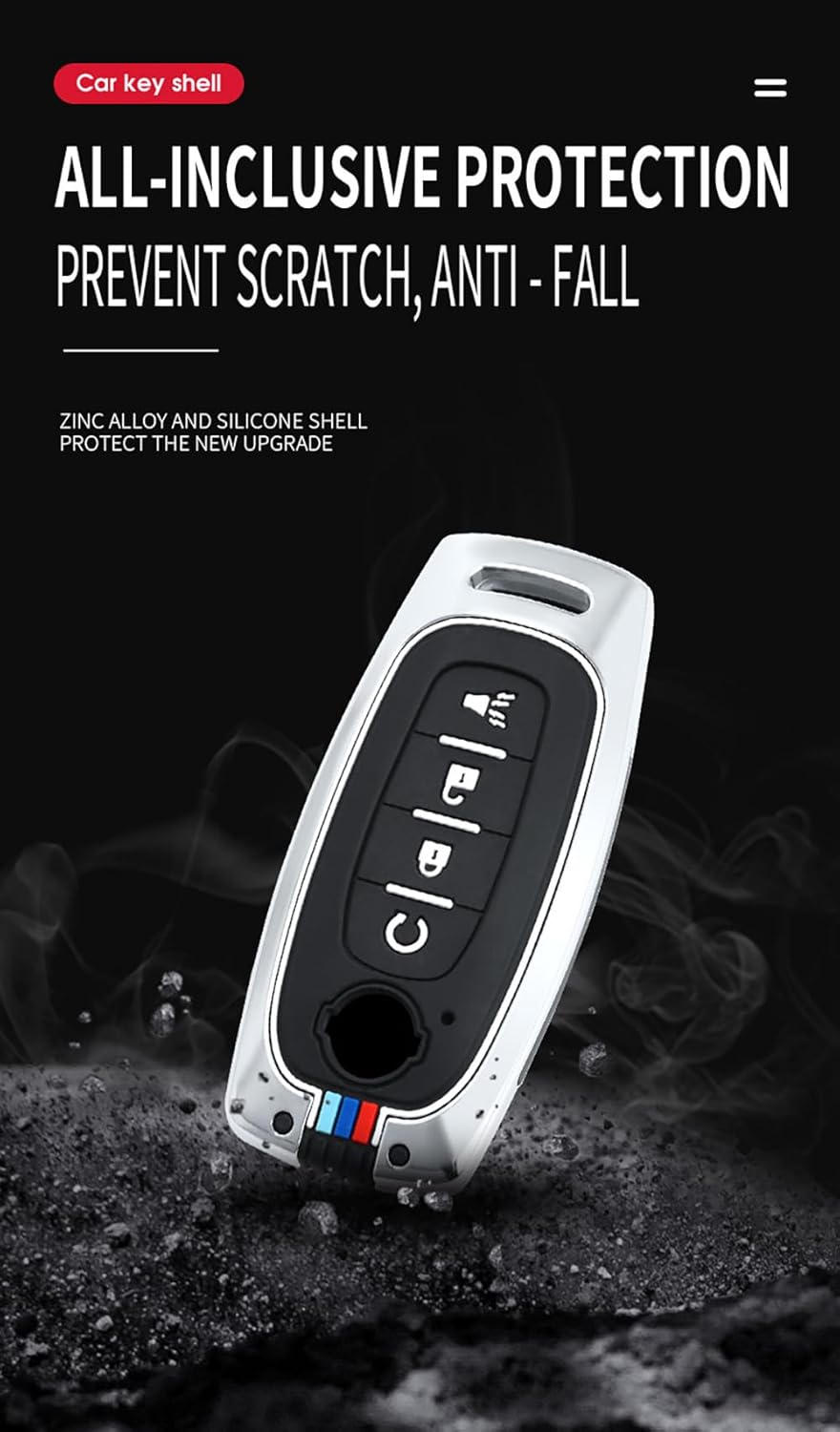 ontto Funda para llave de automóvil de 4 botones, funda inteligente para llave de metal, guante, protector completo para Nissan X-Trial Kicks Rouge