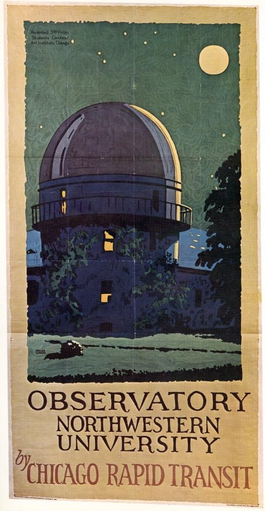 Póster de Chicago 1925 NObservatory Northwestern University by Chicago Rapid Transit Litograph 1925 Póster impreso por (18 x 24)