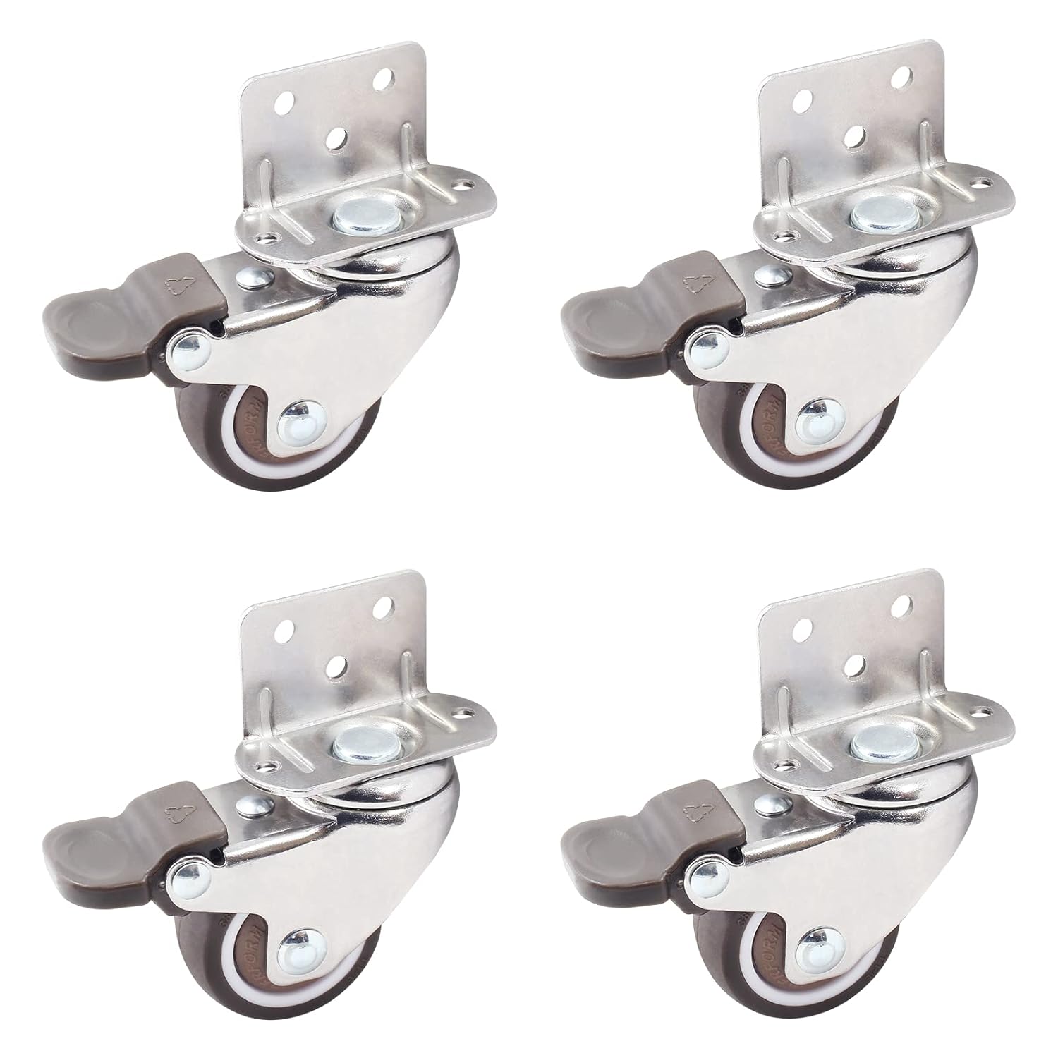 Luomorgo 4 ruedas giratorias en forma de L de 1.5 pulgadas con freno, ruedas silenciosas de goma TPE, repuesto de carcasa de metal para muebles,