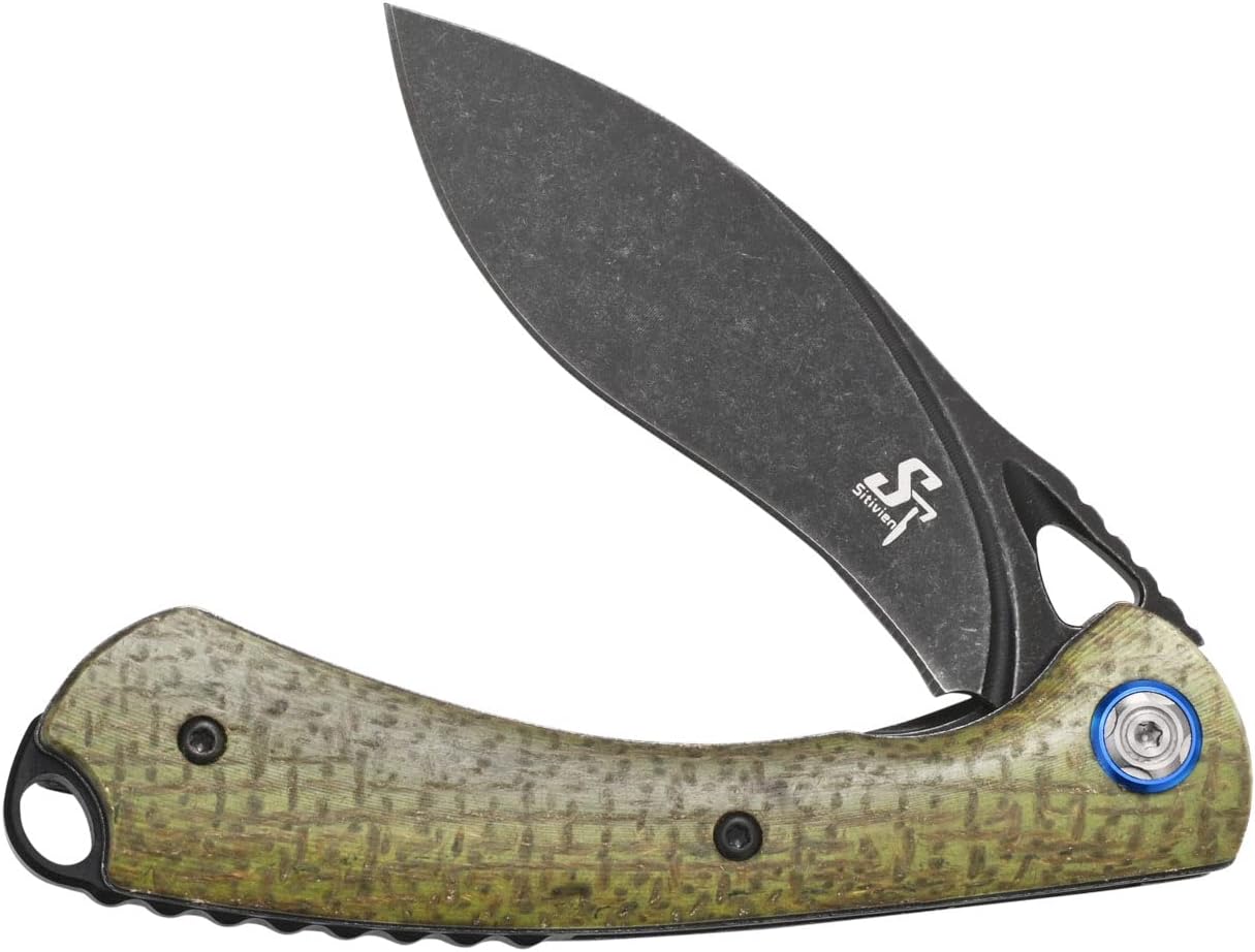 Sitivien ST147 – Cuchillo de bolsillo plegable, hoja de acero 14C28N lavada a la piedra negra con mango de micarta, cuchillo de herramienta EDC para