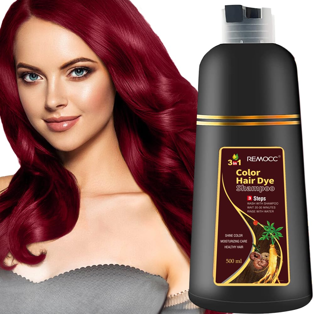 Champú instantáneo de tinte para cabello rojo vino para mujeres y hombres, champú para teñir el cabello gris, 16.9 fl oz de ingredientes herbarios 3