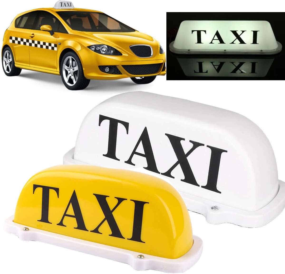 12V LED WhiteLight Magnetic Taxi Sign Roof Top Car Super Bright Light Lamp with 3 Meter Power Plug Line Compatible with Driver Practitionersh