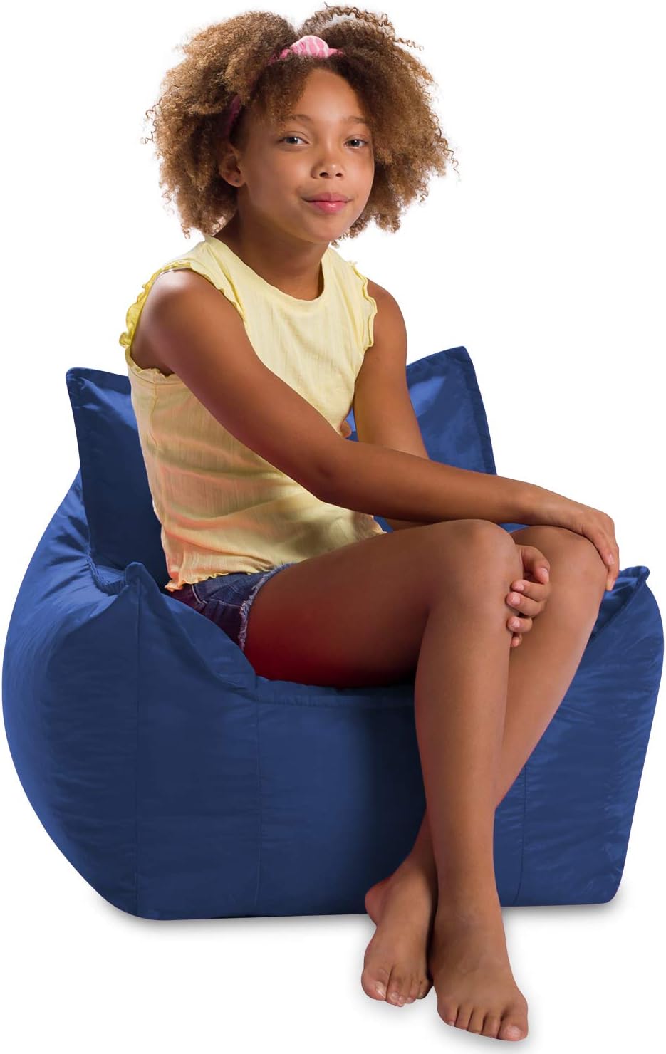 Posh Creations Newport – Puf, silla relajante para uso infantil para juegos, leer y ver la televisión, tamaño mediano, nailon suave, color azul