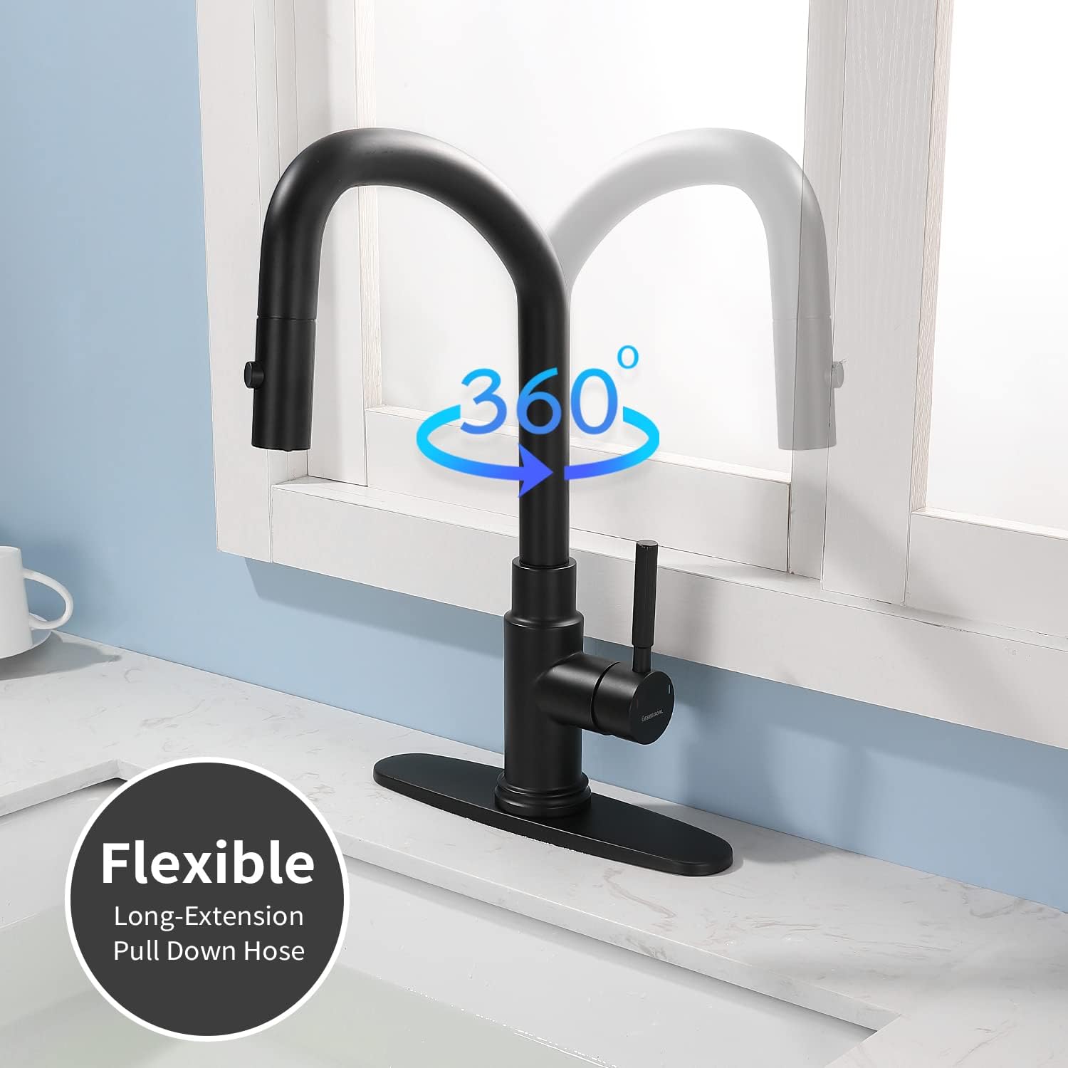 Grifos para fregadero de cocina con rociador extraíble, rociador de dos funciones, grifo de fregadero de una sola manija, giratorio de 360 y tubo