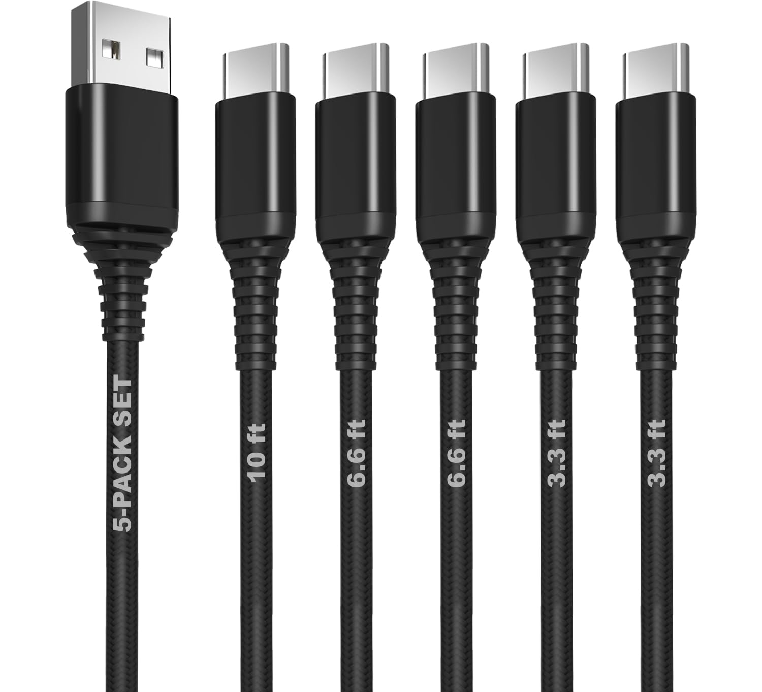 Cable USB C 5 unidades 3.1A QC 3.0 60W de carga rápida USB tipo C a A (336610 pies) cables trenzados de nailon compatibles con iPhone 15, MacBook