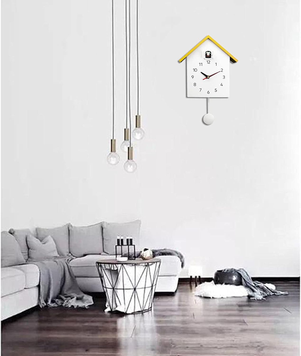Elegante reloj de pared de cuco, movimiento silencioso, diseño minimalista y moderno, reloj de doble uso para dormitorio de niños, sala de estar,