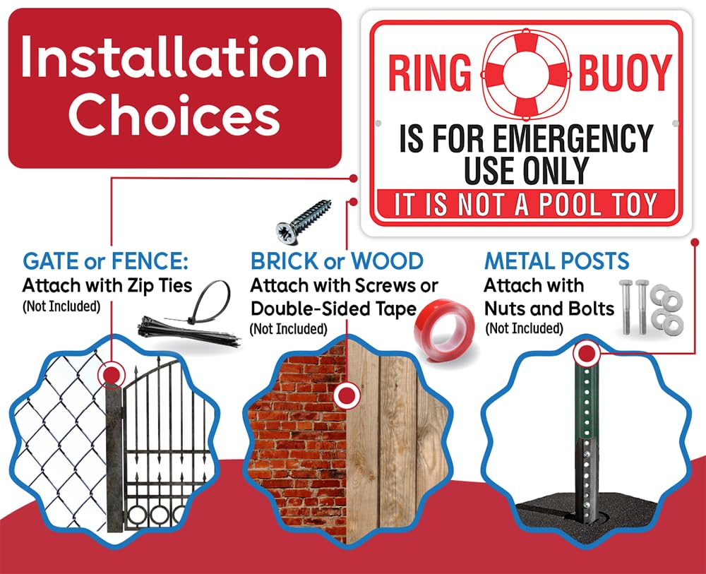 Metal Sign – Ring Buoy is For Emergency Use Only, It is Not a Pool Toy – Use IndoorOutdoor – Pool Safety Precaution and Notice to Public to Minimize