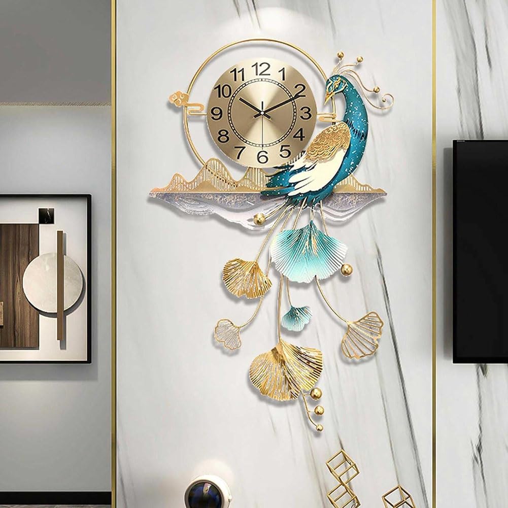 Peacock Wall Clock, Decorative Clock, Creative Modern Decoration Clock for Living Room Clock, Silent Wall Watch Quartz 82 * 50cm(32.2 * 19.6inch)