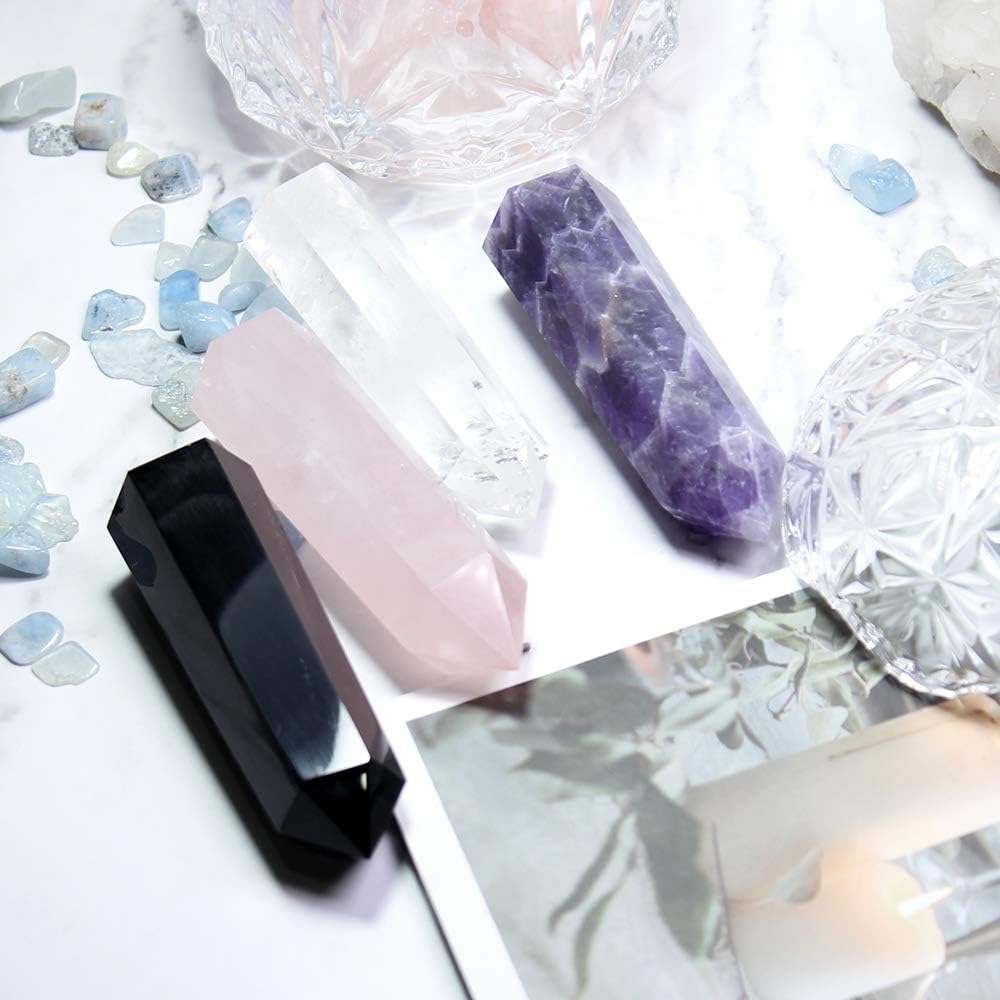 Runyangshi – 8 varitas curativas de cristal natural, varitas de cristal curativo de un solo punto, piedras de chakra reiki de 6 facetas, prisma de