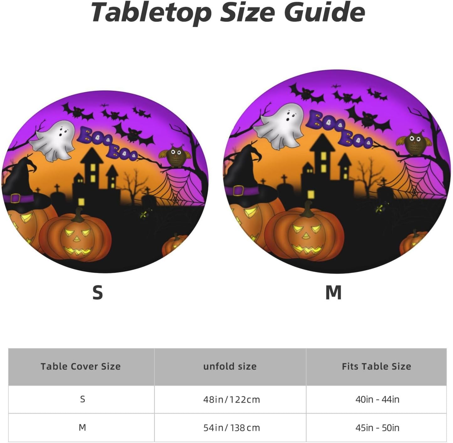 Mantel redondo de Halloween con borde elástico, castillo de calabaza, fantasma, murciélago, lavable, lavable, mantel de poliéster para cocina,
