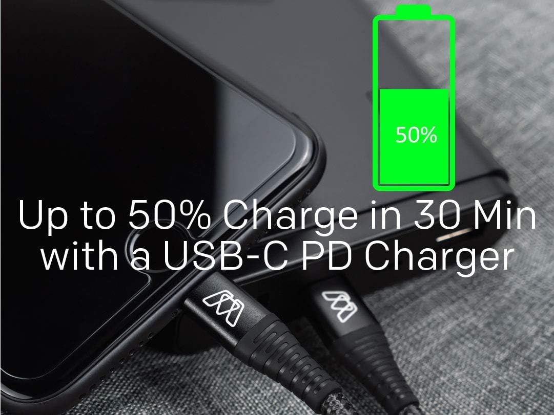 Sewell MOS Strike USB-C to Lightning Fast Charge Cable for iPhone 6 ft. Supports USB-C Power Delivery iPhone 11, 11 Pro, X, XS, 8, Max, Gray