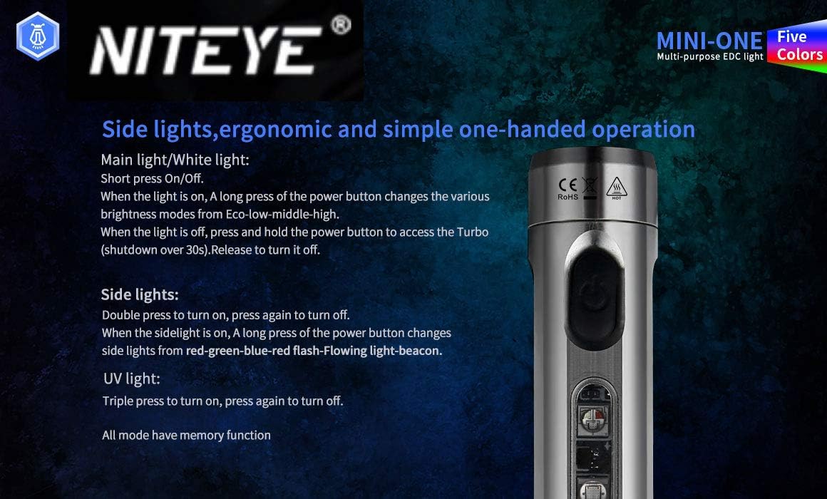 JETBeam Mini ONE USB carga Cree XP-G3 500 lúmenes 5 color LED linterna