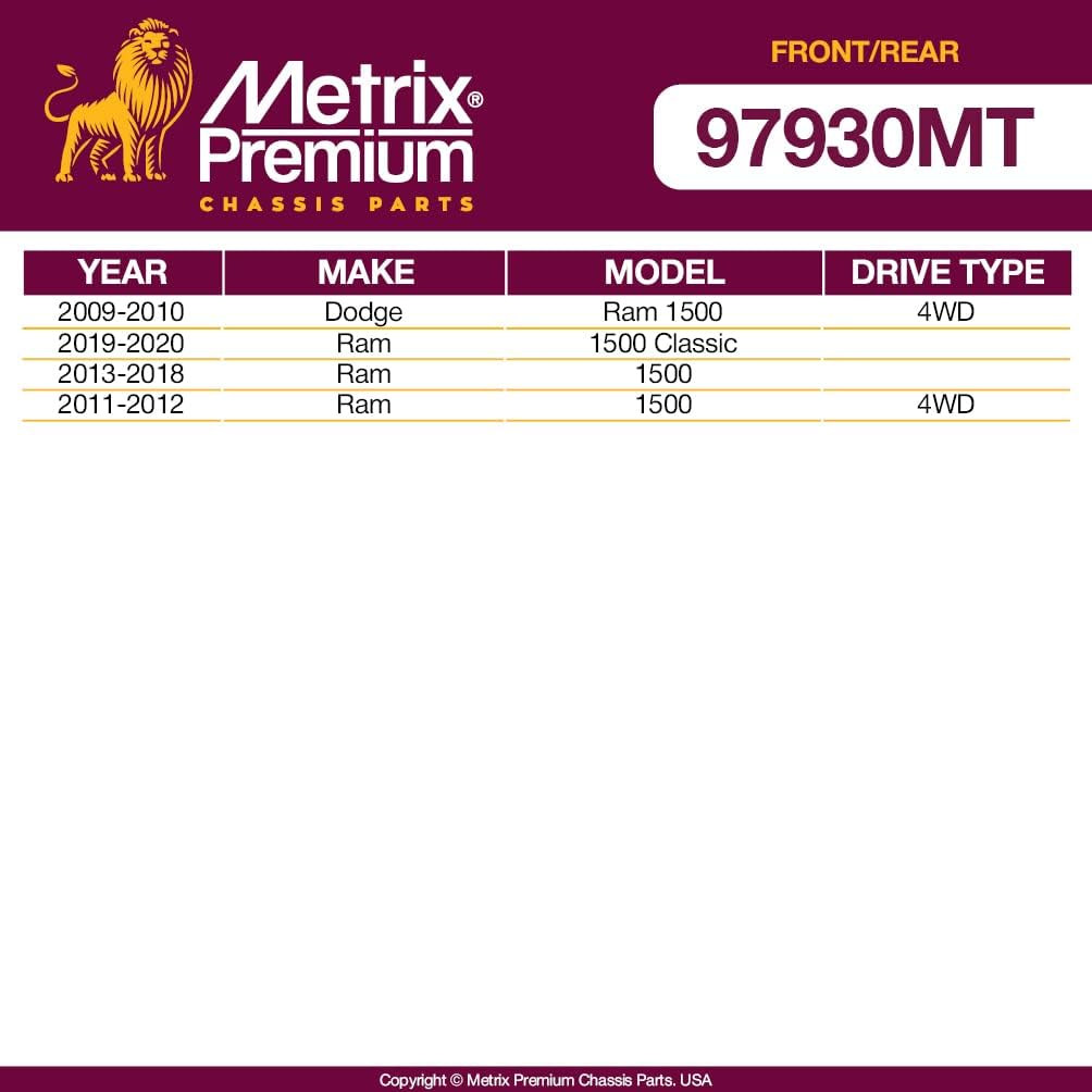 Metrix – Kit de eslabones de barra estabilizadora delantera y trasera, 4 piezas, K80894, K750396 para Dodge Ram 1500 4WD 2009-2010, Ram 1500 Classic