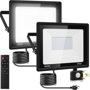 Paquete de 2 luces de inundación LED de 100 W, sensor de movimiento al aire libre, 10000 lm, 6500 K, luces de seguridad, movimiento al aire libre, Paquete de 2 luces de inundación LED de 100 W, sensor de movimiento al aire libre, 10000 lm, 6500 K, luces de seguridad, movimiento al aire libre,
