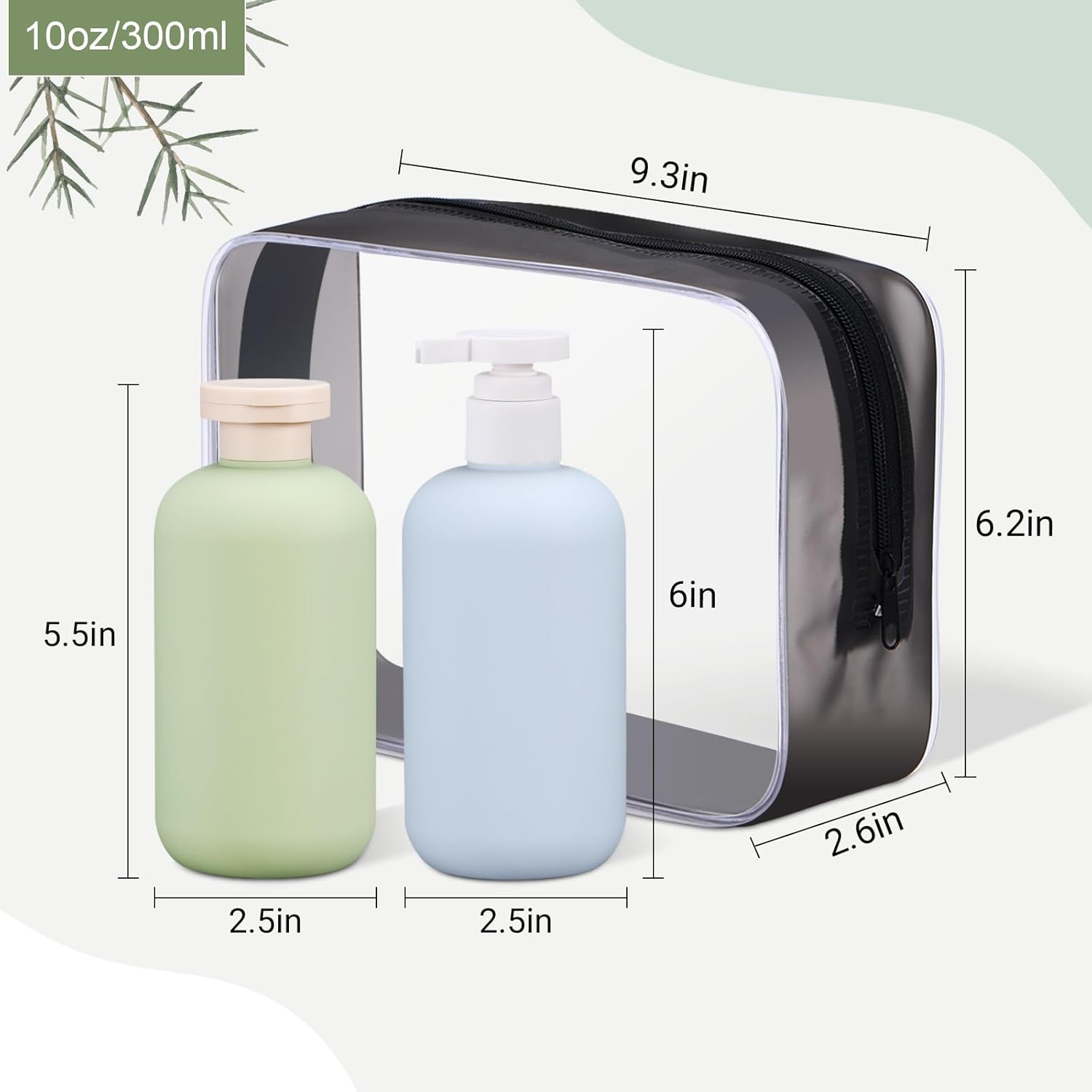 ASEVAT Juego de botellas de champú y acondicionador de viaje de 10 onzas, botellas de plástico vacías para apretar, recipientes recargables para