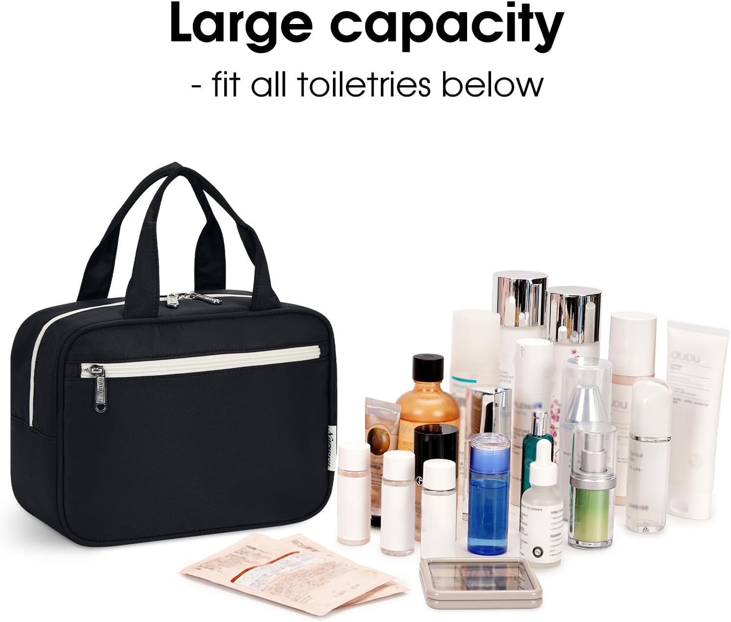 Narwey Neceser de tamaño completo para mujer, bolsa de maquillaje grande, organizador de viaje, bolsa de cosméticos para accesorios esenciales,