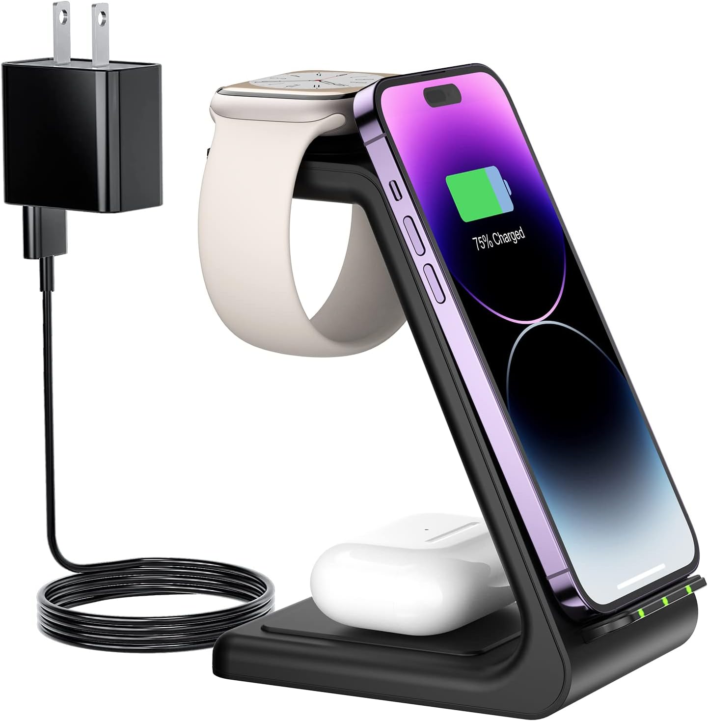 Earteana – Estación de carga para múltiples dispositivos iPhone, base de carga inalámbrica rápida 3 en 1 para Apple Watch 9, 8, 7, 6, SE 5, 4, 3, 2,