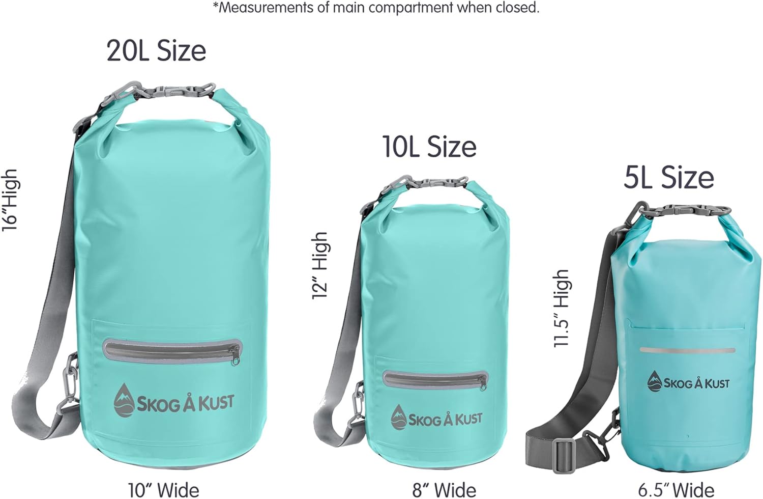 Skog Å Kust DrySåk – Bolsa seca impermeable con bolsillo exterior con cremallera, para kayak, rafting, navegar, natación, campamento, senderismo,
