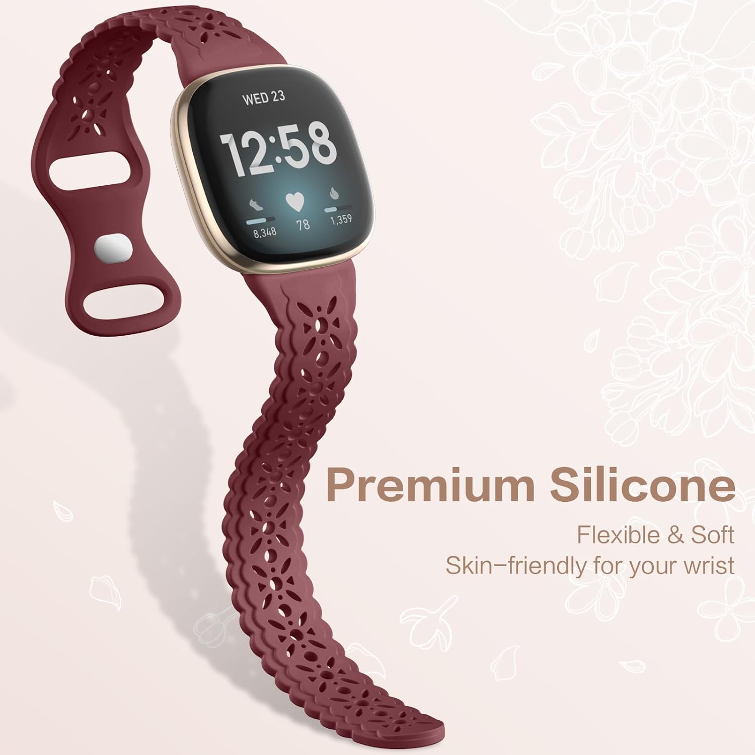 Dirrelo Paquete de 4 correas de silicona de encaje compatibles con Fitbit SenseFitbit Versa 3 bandas mujeresFitbit Versa 4 bandasSense 2 bandas,