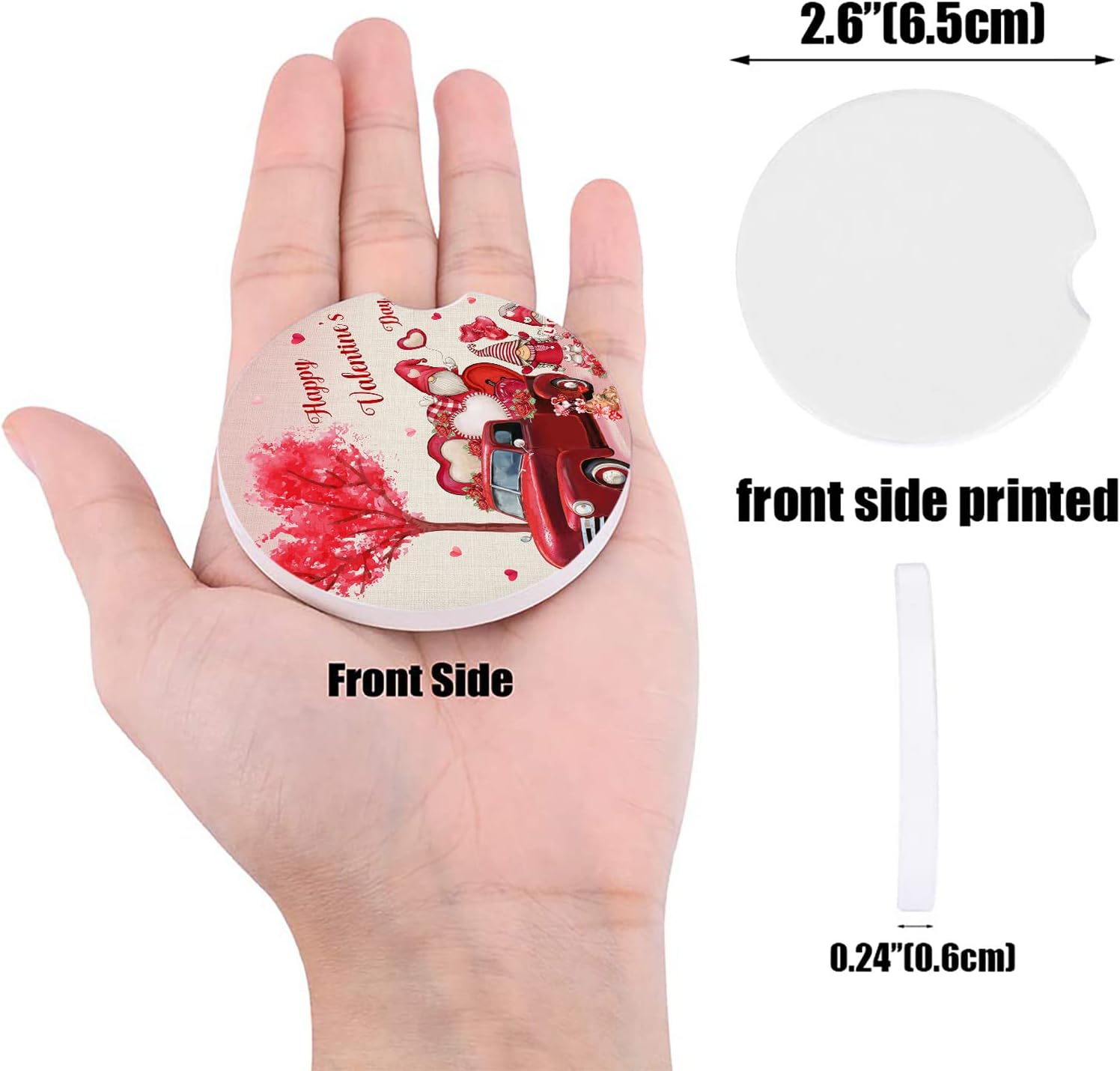 2 Packs Car Cup Holder Coaster, Happy Valentine’s Day Rose Gnomes Heart Shape Tree Red Truck Universal Fashion Car Cup Holders for Women Men