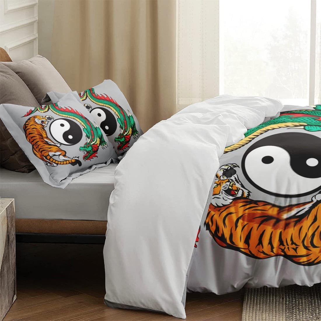 Juego de funda de edredón, juego de ropa de cama china japonesa de tigre dragón para niños y adultos, decoración de dormitorio de animales