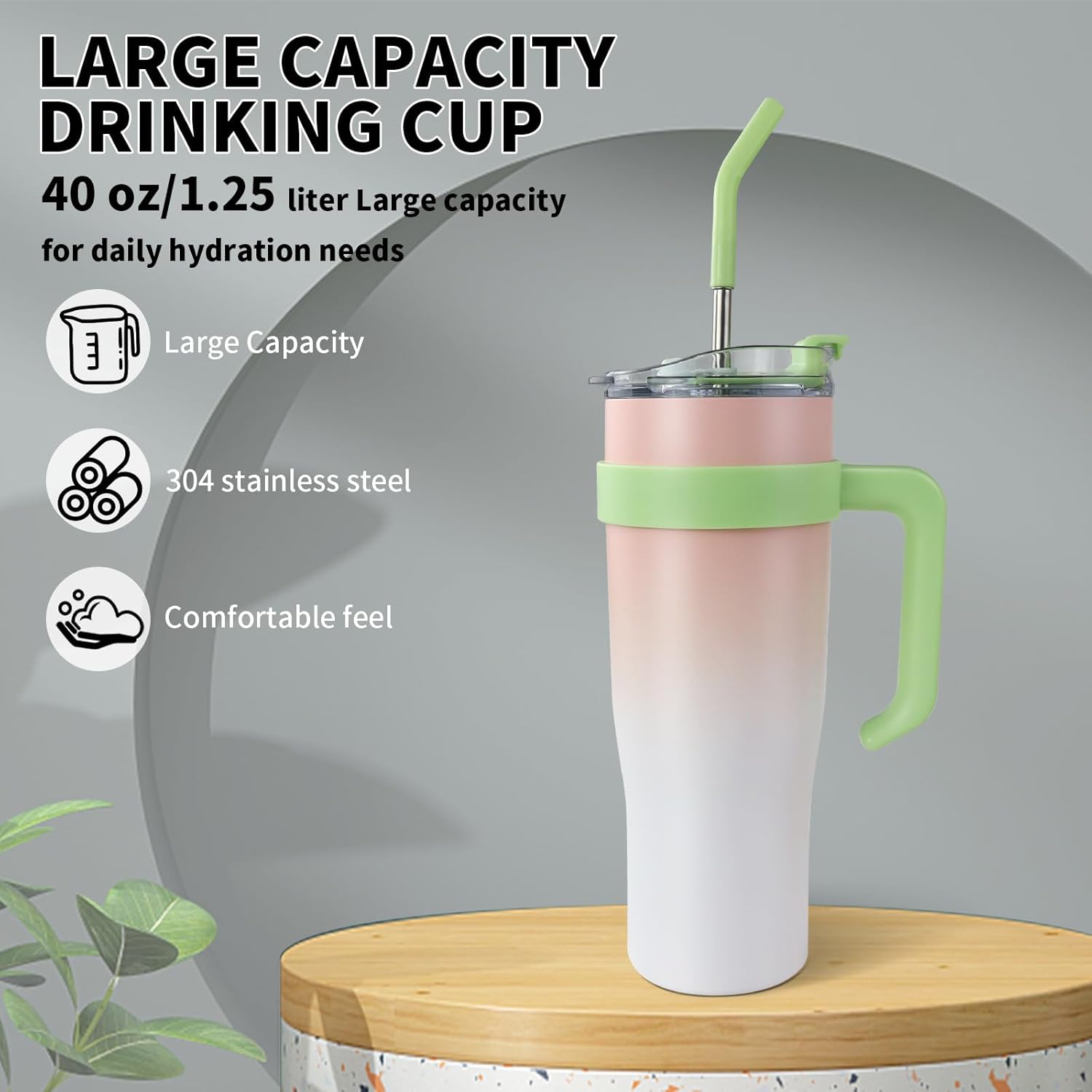 SEYGM – Vaso aislado de 40 onzas con asa a prueba de derrames, botella de agua, taza de café, taza de viaje para automóvil, oficina, deporte, bebida