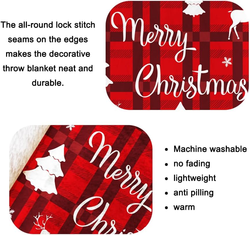 Manta de Navidad para decoración del hogar, manta de Navidad a cuadros rojos, para adultos y niños, manta de Navidad para sofá, cama, suave,