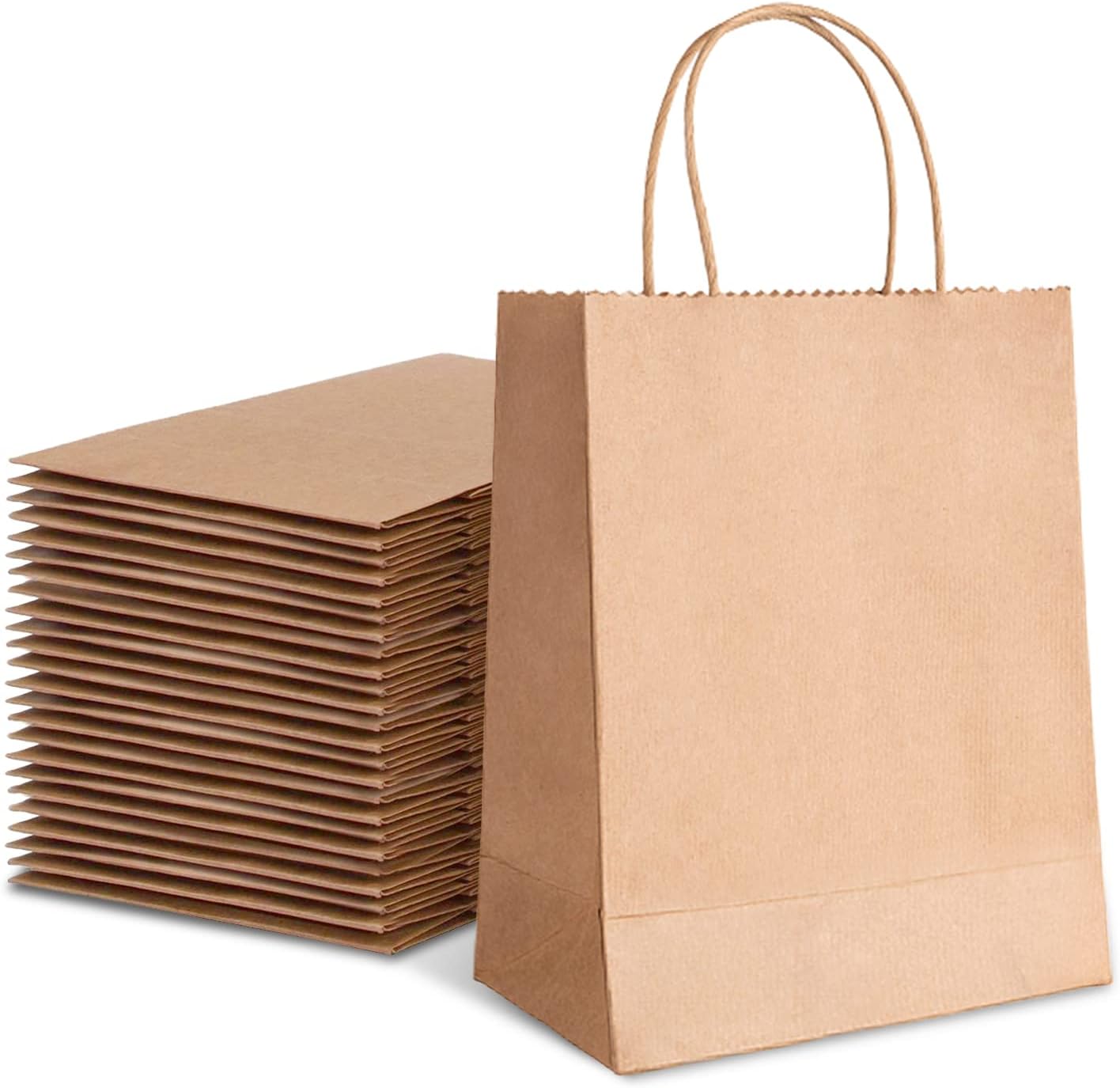 TOWRAP Bolsas de papel marrón con asas, 25 unidades, 8 x 4.25 x 10.5 pulgadas, bolsas de regalo de papel kraft a granel, bolsas de compras, bolsas