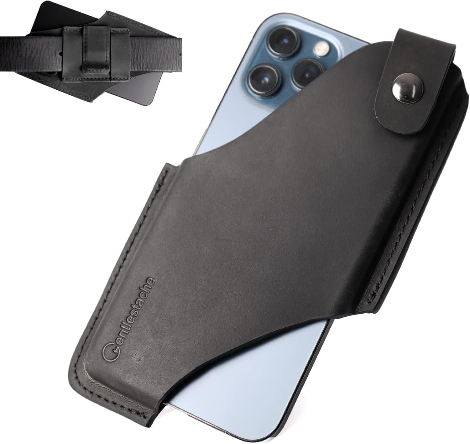 Gentlestache Funda de cuero para teléfono celular con clip para cinturón, bolsa de cuero para iPhone Samsung Motorola, funda para cinturón con