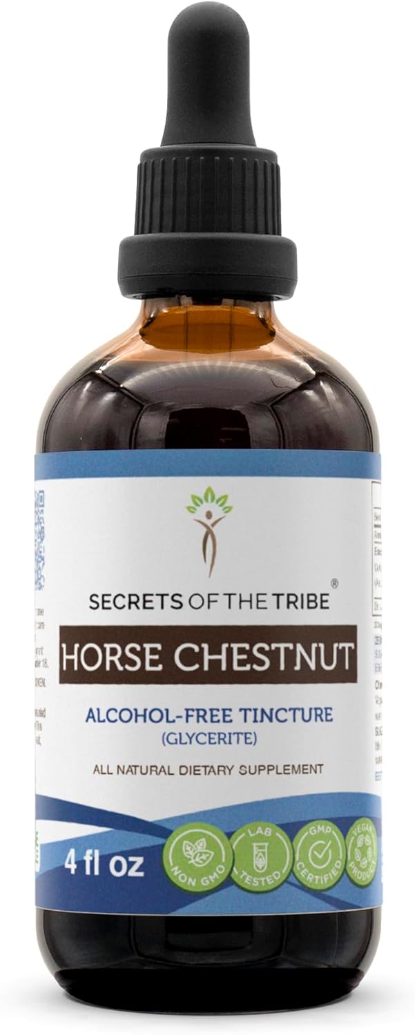Secrets of the Tribe Extracto líquido de castaño de indias sin alcohol, castaño de indias (Aesculus hippocastanum) Suplemento de tintura de nueces