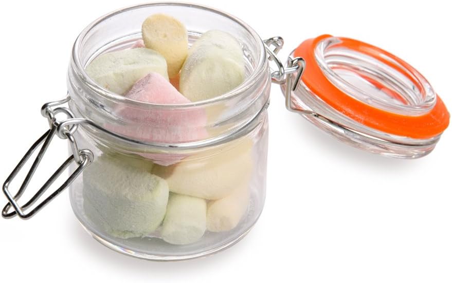 Restaurantware Tarro Mason con tapa de abrazadera ancha – Tarros Mason con tapa de gatillo – Almacena líquidos o productos secos, sirve postres,