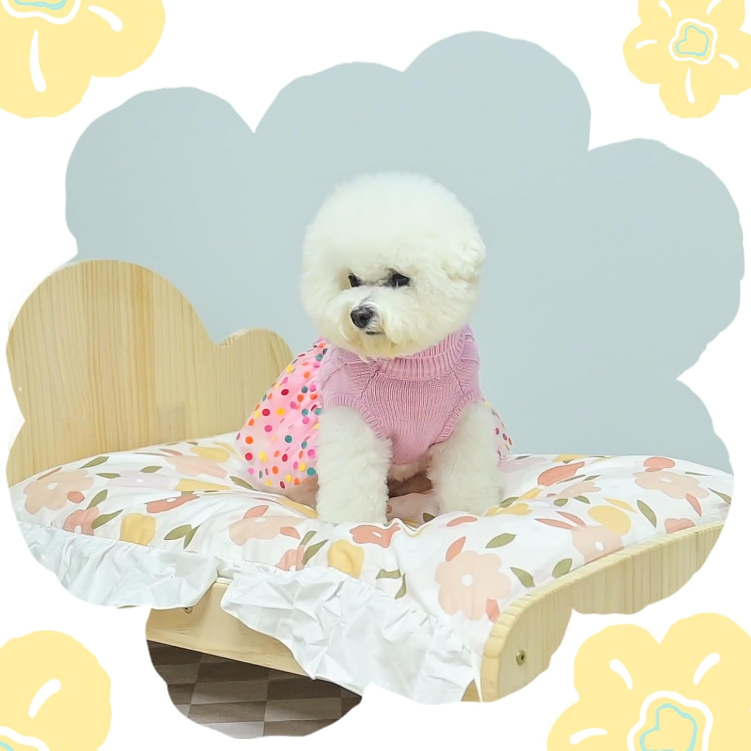 BEAUTYZOO Vestido de punto trenzado para perros pequeños con corbatín para perros pequeños y medianos, ropa de punto cálida de cuello alto, falda