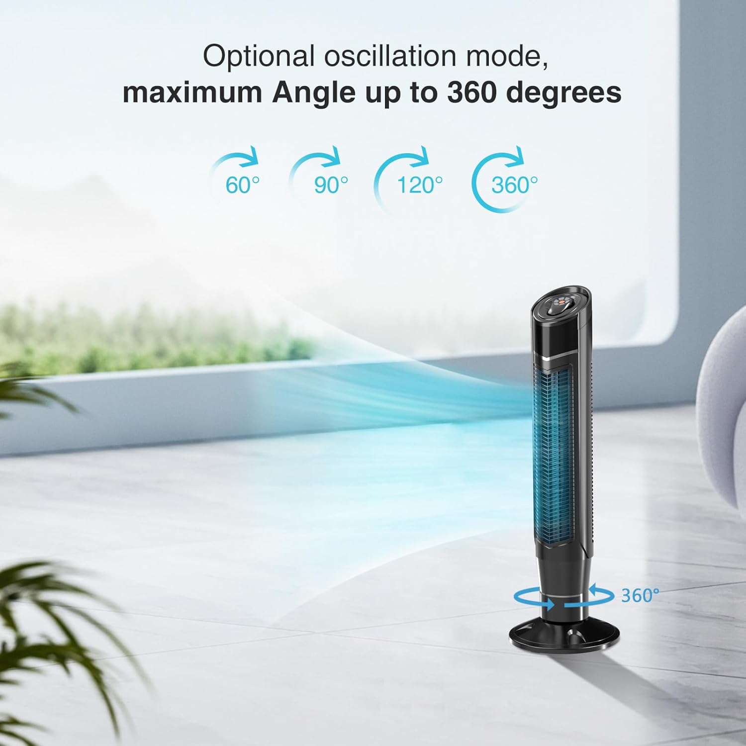 R.W.FLAME Ventilador de torre, ventilador oscilante de 360, enfriamiento silencioso, portátil, sin aspas, ventilador de piso con control remoto, 8