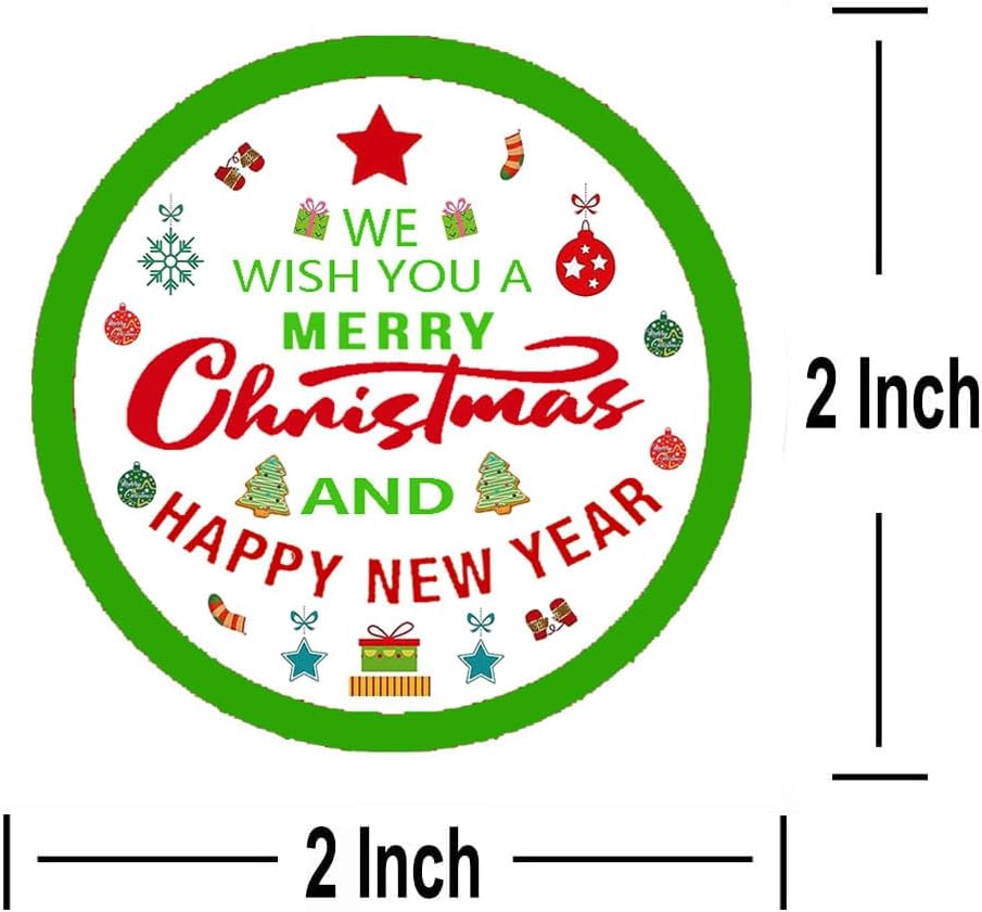 Etiquetas adhesivas de Feliz Navidad, calcomanías de Año Nuevo de 2 pulgadas, rojo y verde, tarjetas de vacaciones, sobres de regalo, etiquetas de
