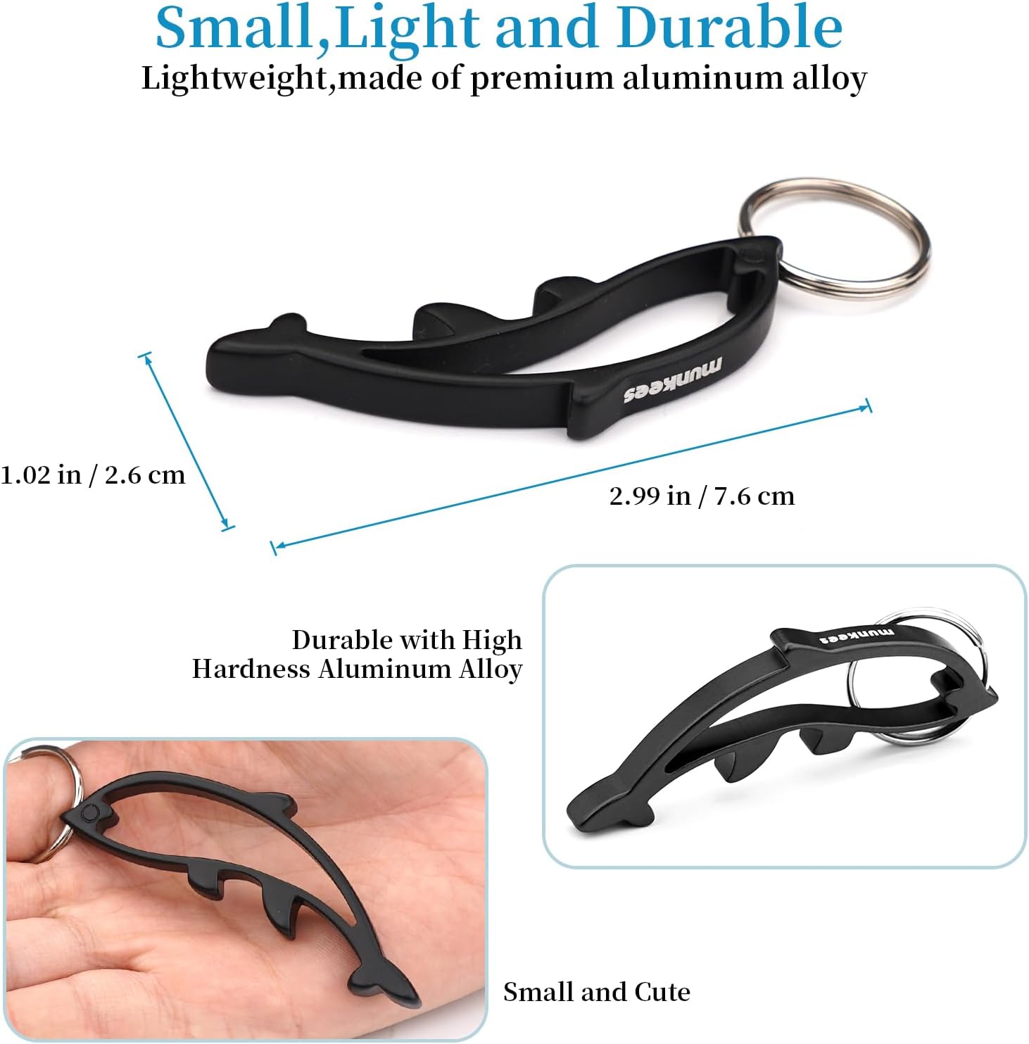 Dolphin – Llavero abridor de botellas de aluminio, 2 unidades, accesorios de viaje al aire libre, color negro