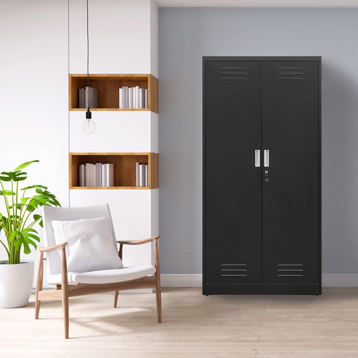 TaskStorz Armario de almacenamiento de metal de 71 pulgadas con puertas de bloqueo y estantes ajustables, gabinete SnapIt de acero, gabinete de