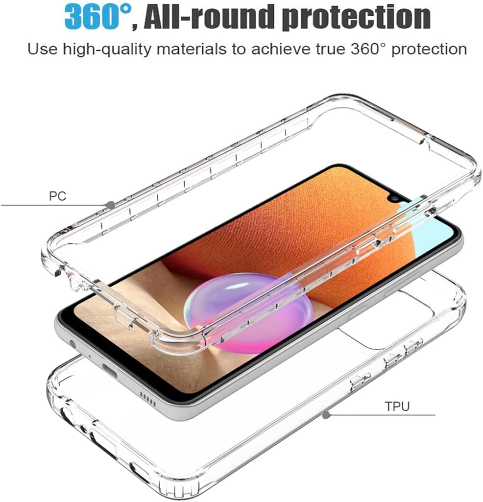 Bohefo Funda transparente compatible con Galaxy A32 4G, SM-A325F con protector de pantalla de vidrio templado, bonito protector de cristal a prueba
