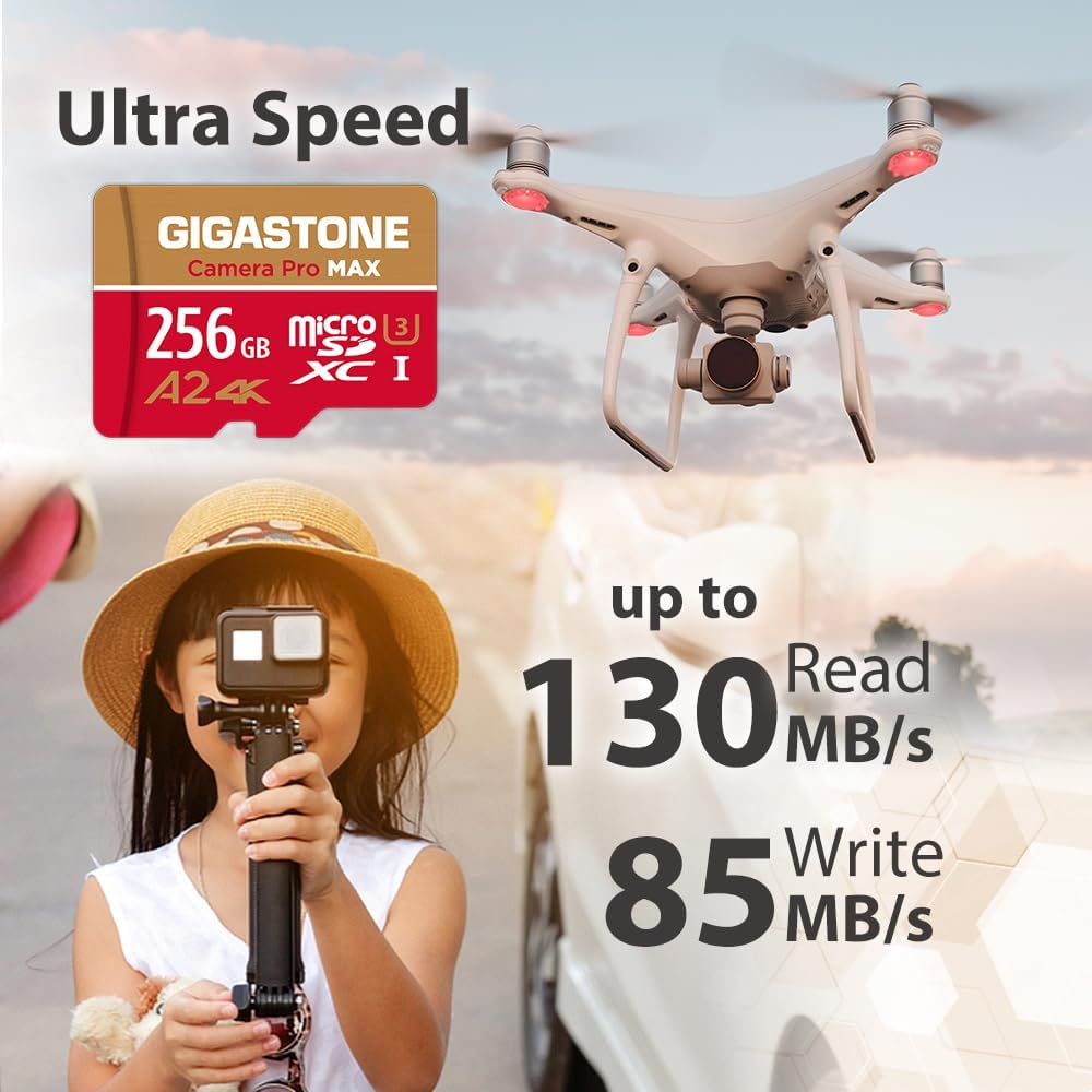 Recuperación de datos gratuita de 5 años GIGASTONE Tarjeta Micro SD de 256 GB, cámara 4K Pro MAX, tarjeta de memoria MicroSDXC A2 V30 para