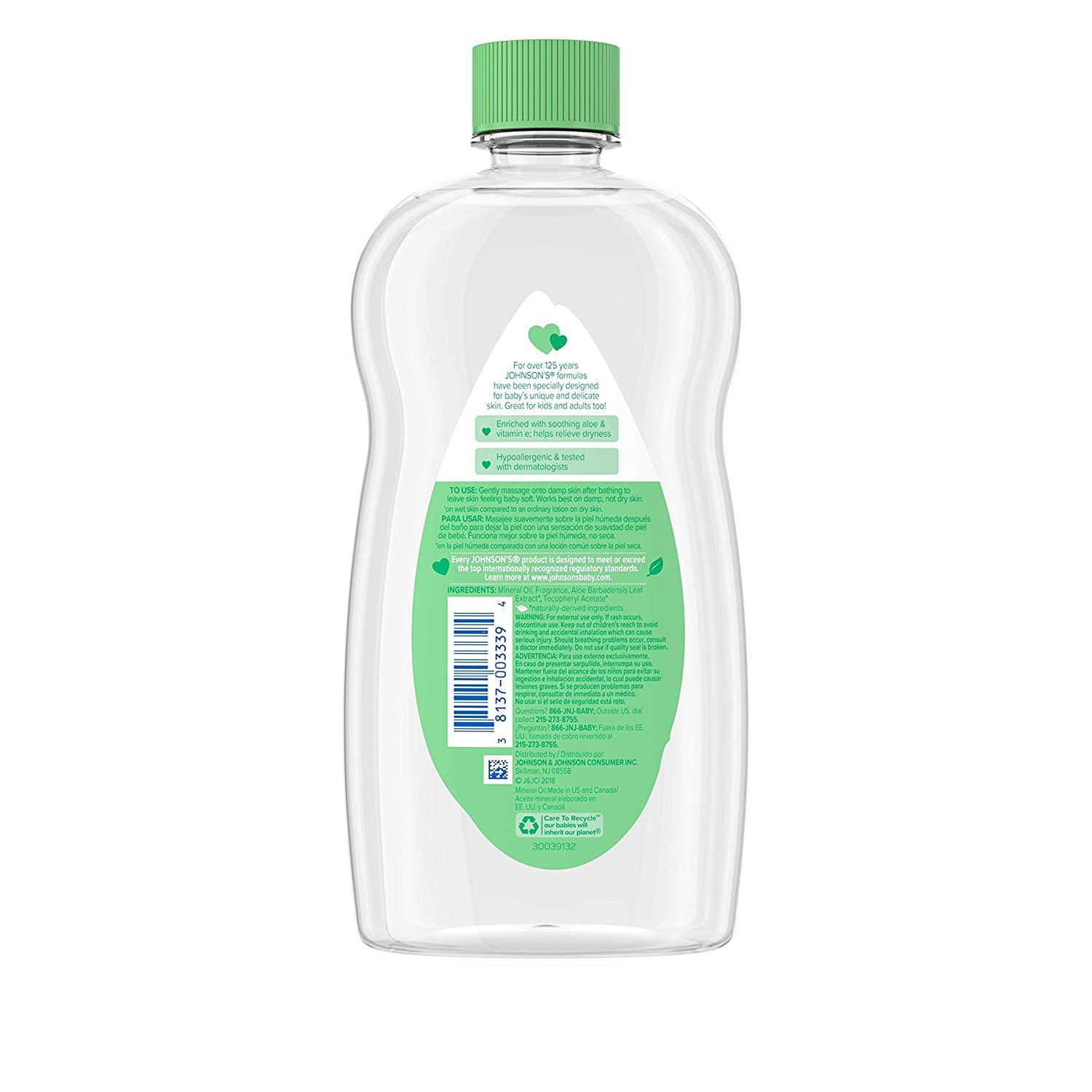 JOHNSON’S – Aceite de aloe vera y vitamina E para bebés, 20 onzas (paquete de 8)