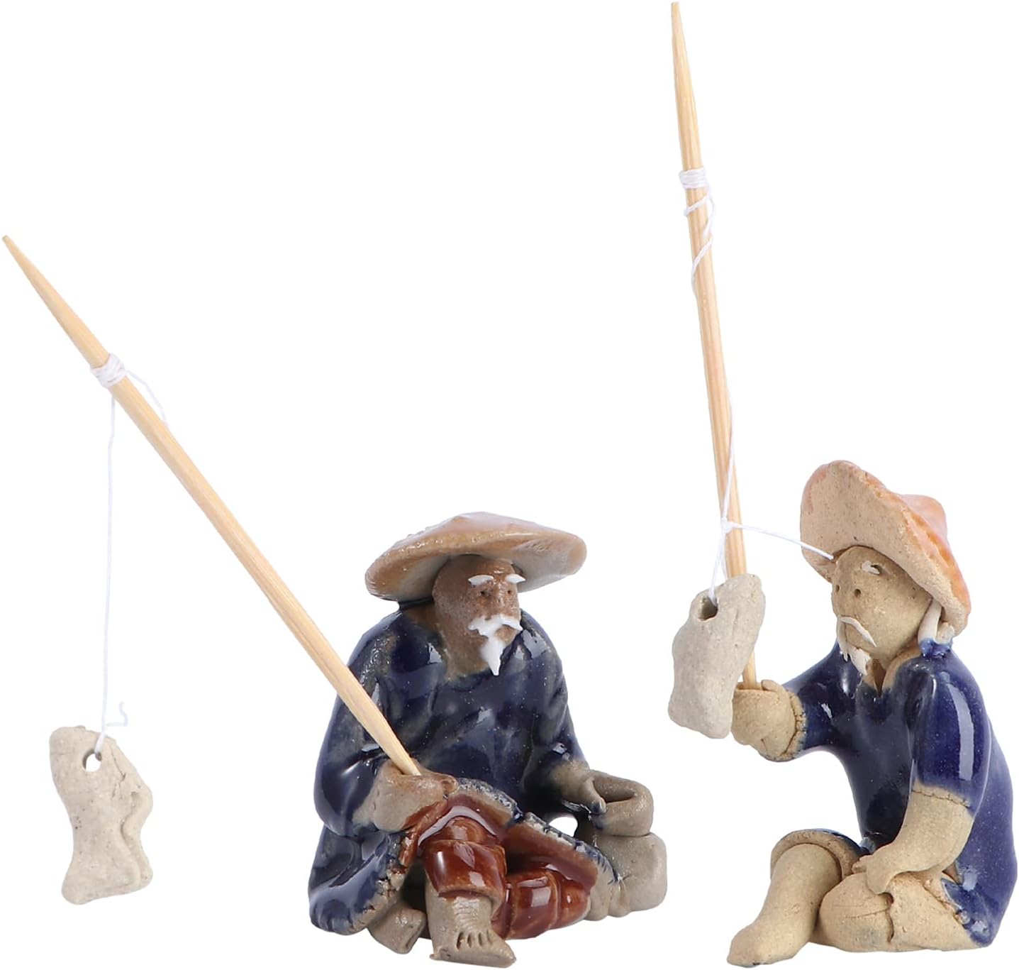 Yardwe Mini estatua de pescador de jardines de hadas, estatua de anciano, estatua de cerámica exótica, ambientes exóticos, bonsái, decoración de