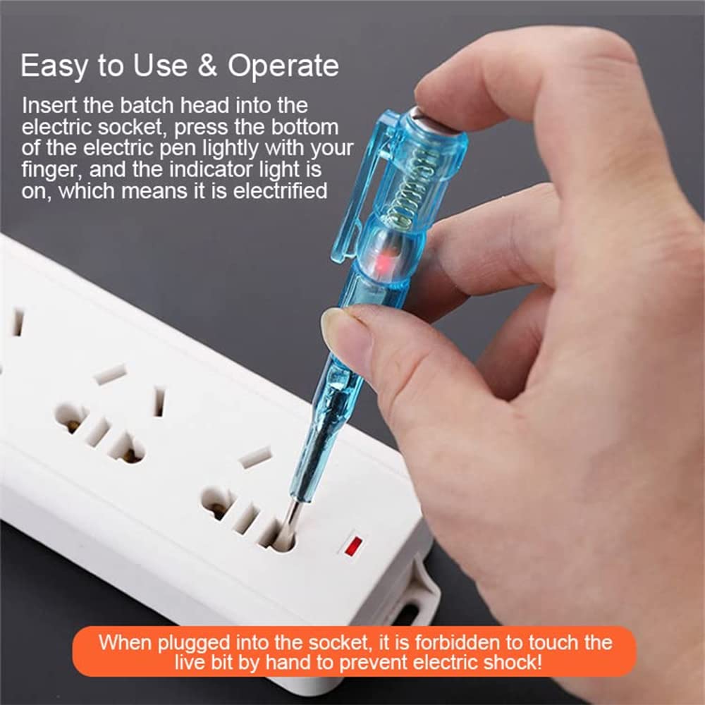 Fielect Detector de voltaje pluma de prueba Destornillador de lote de acero Destornillador Lápiz de prueba JRDB-107 ACDC 100-500V Azul Claro 1pcs