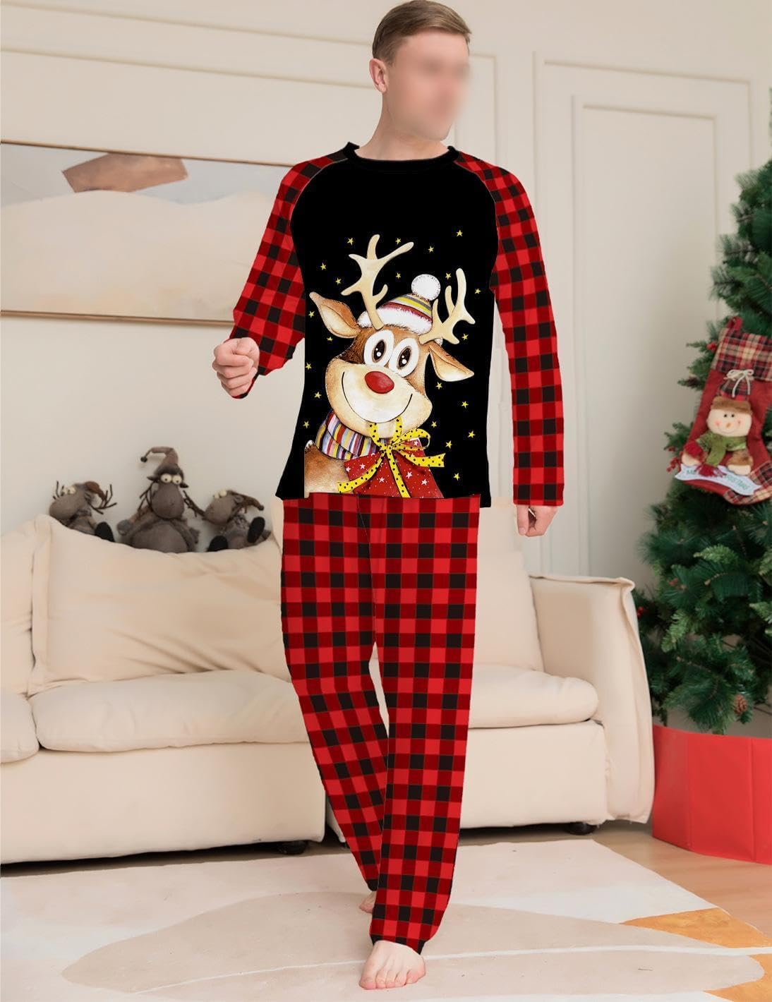 Pijamas de Navidad a juego para la familia, conjuntos de pijamas de alce, Papá Noel, árbol de Navidad, lindo y divertido juego de pijamas de