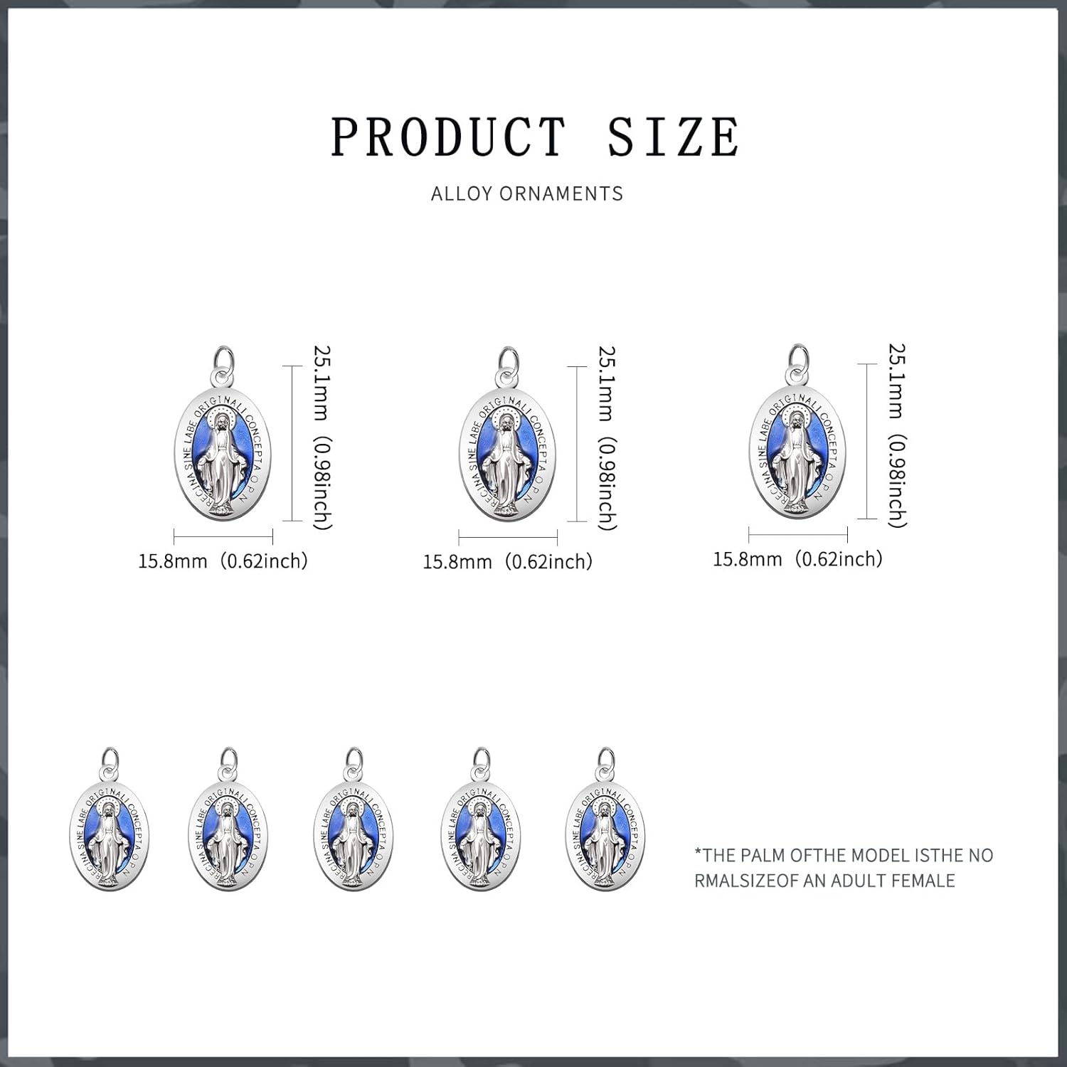 50 piezas de aleación de esmalte azul milagroso medalla ovalada Nuestra Señora Colgantes Virgen María para mujeres y hombres DIY católico collar
