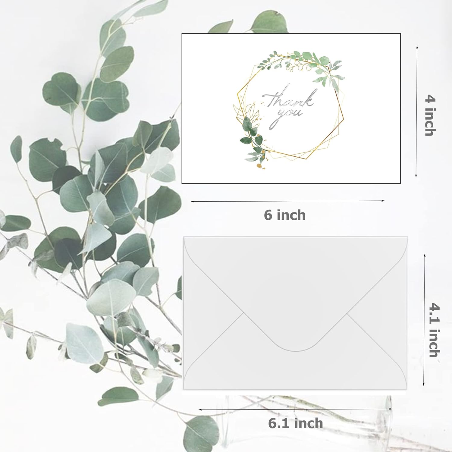 Paquete de 48 tarjetas de agradecimiento con sobres y calcomanías, diseño de estilo plateado de 6 x 4 pulgadas, notas en blanco para compromiso,
