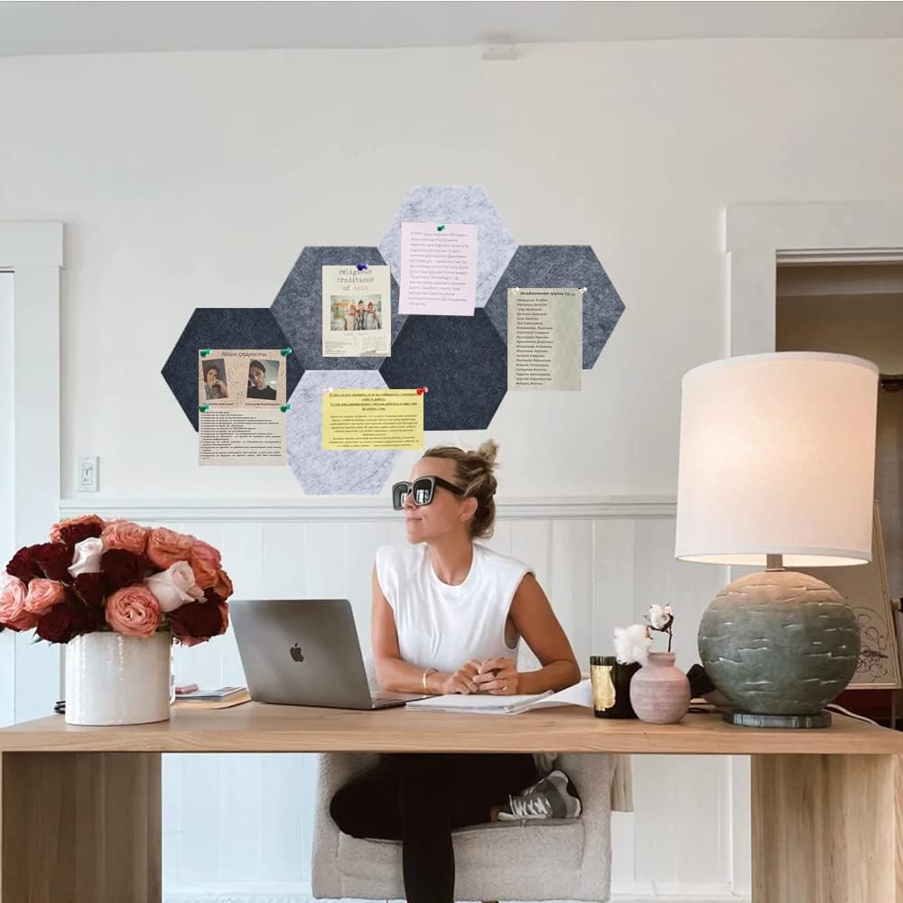6 tiras de barra de corcho hexagonal gris con 50 alfileres y notas adhesivas, tiras autoadhesivas para tablón de anuncios, sin daños para la pared,