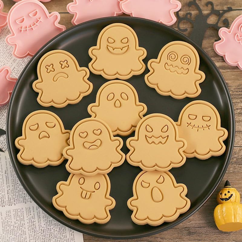 10 cortadores de galletas de Halloween, sellos de galletas con diseño 3D de fantasma, juego de cortador de galletas adecuado para decoración de