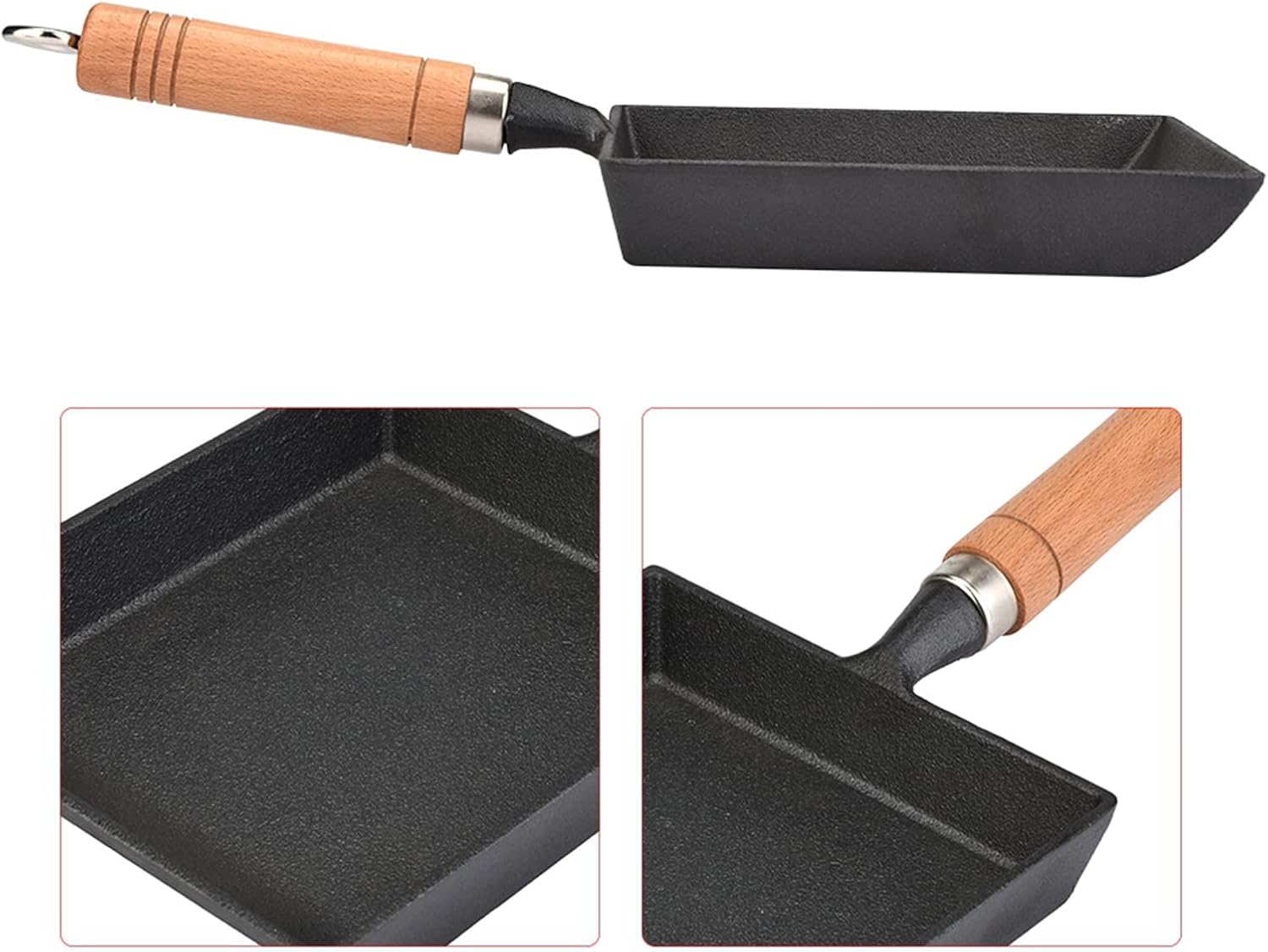Tamagoyaki – Sartén japonesa para tortilla, sartén rectangular, mini sartén para huevos con mango de madera, sartén de tortilla de hierro para