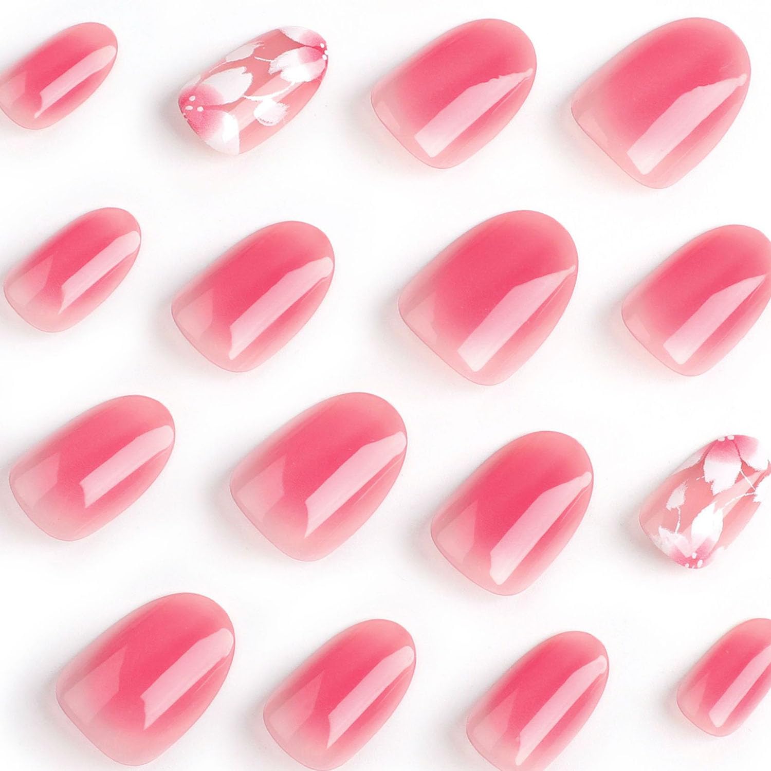 Uñas postizas a presión de color rosa, uñas postizas cortas de almendra, SWEKKE de cobertura completa, uñas postizas de flores con diseños rosa